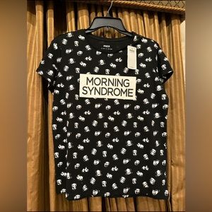 Medium black and white T-shirt.